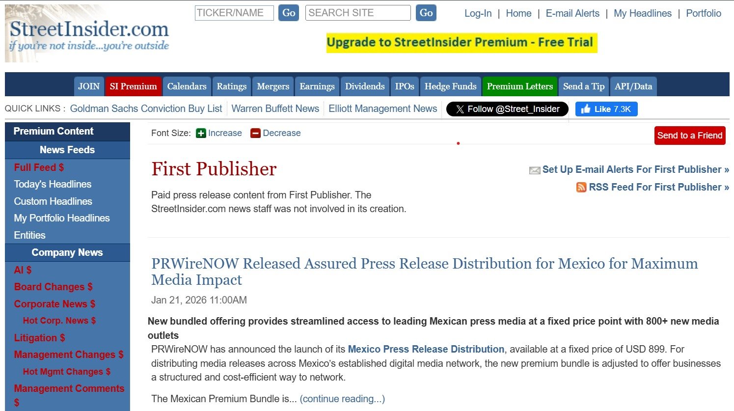 PRWireNOW Introduces StreetInsider Press Release Syndication with Financial Content Access at Industry-Leading Rates
